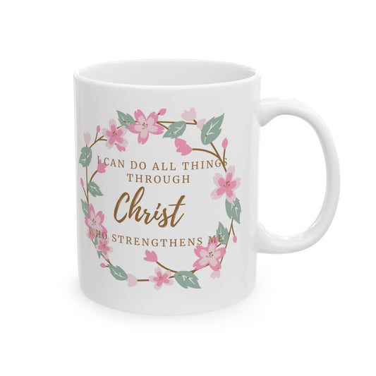 Inspirational Christian Mug with Floral Print - Ceramic Mug