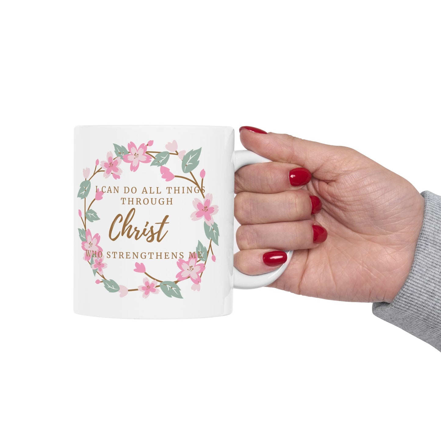 Inspirational Christian Mug with Floral Print - Ceramic Mug