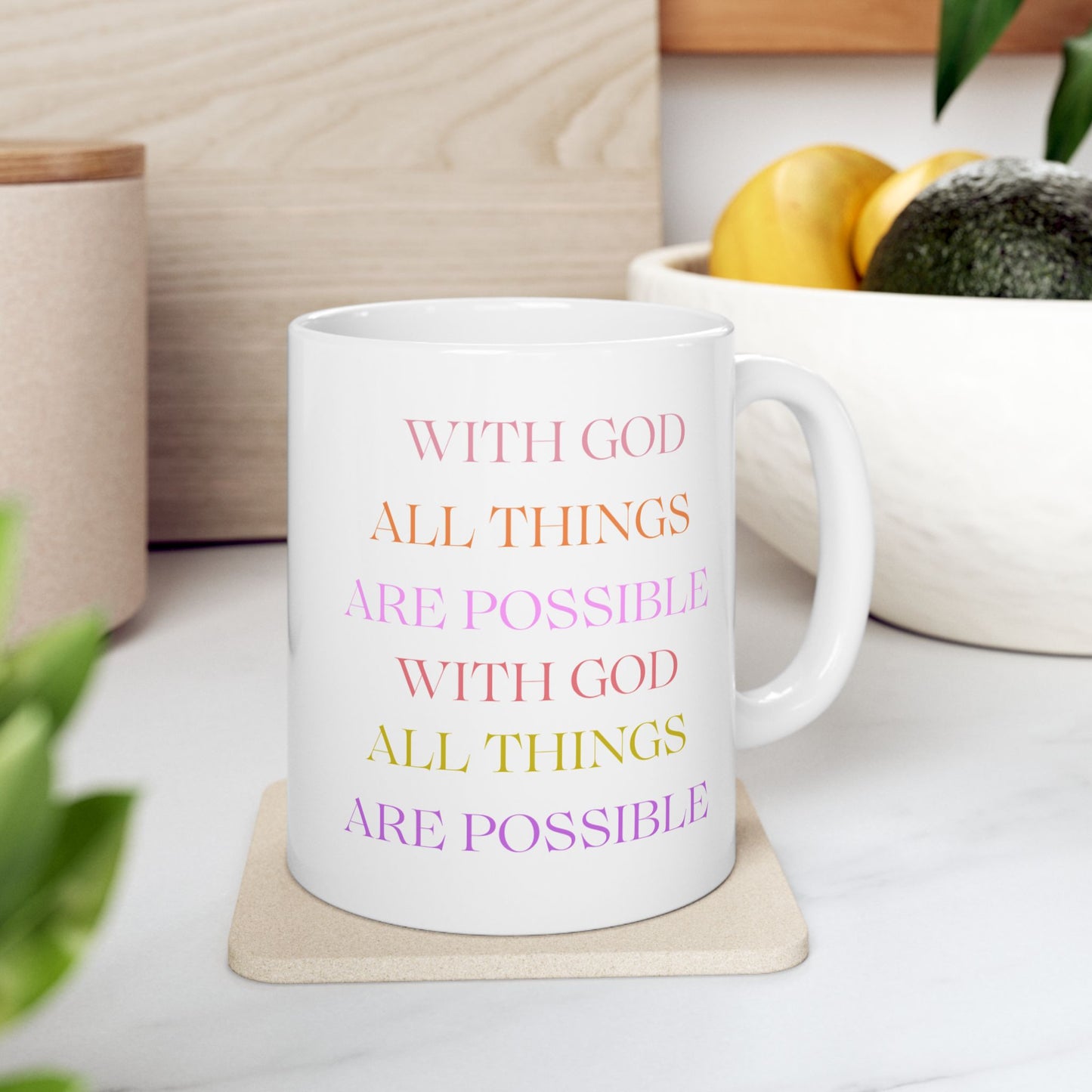 Mug - Christian Inspirational - Pink Minimalistic Design - With God All Things Are Possible